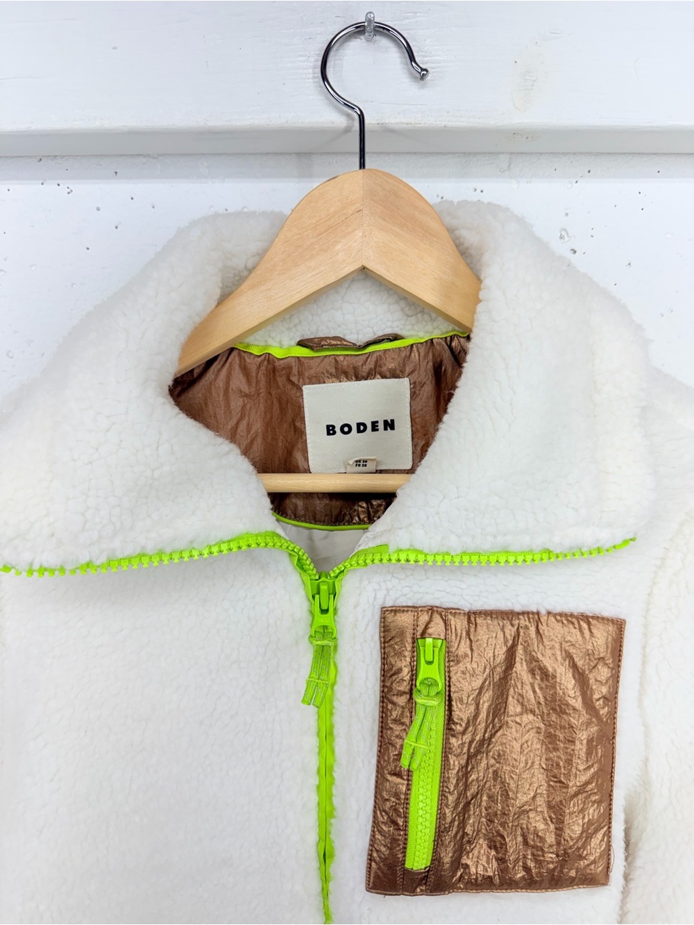 Boden Women’s Size 6 Ivory Funnel-Neck Borg Fleece Zip Up Jacket - Picture 10 of 16